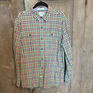 Plaid Button-Up Shirt LL bean orange, green blue plaid